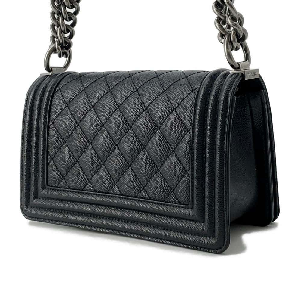 Chanel Small Black Skin Mark Chain Bag Shoulder Caviar Boy Coco  Matelasse